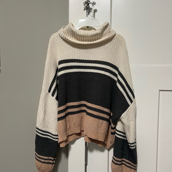 Takara Sweaters - Takara Cream and Black Cowl Neck Sweater